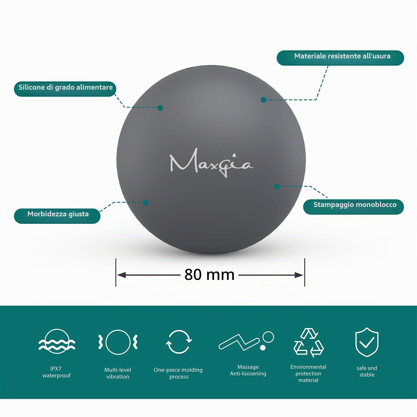 Pallina Massaggio Muscolare Elettrico,Palla da Massaggio Vibrante Pilates-5 Modalità di Vibrazione Punto di Innesco Rilascio Miofasciale, Grigio