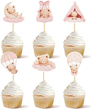Bear Cupcake Toppers We Can Bearly Wait Cake Decorations for Girls Baby Shower Birthday Party Supplies, 30pcs