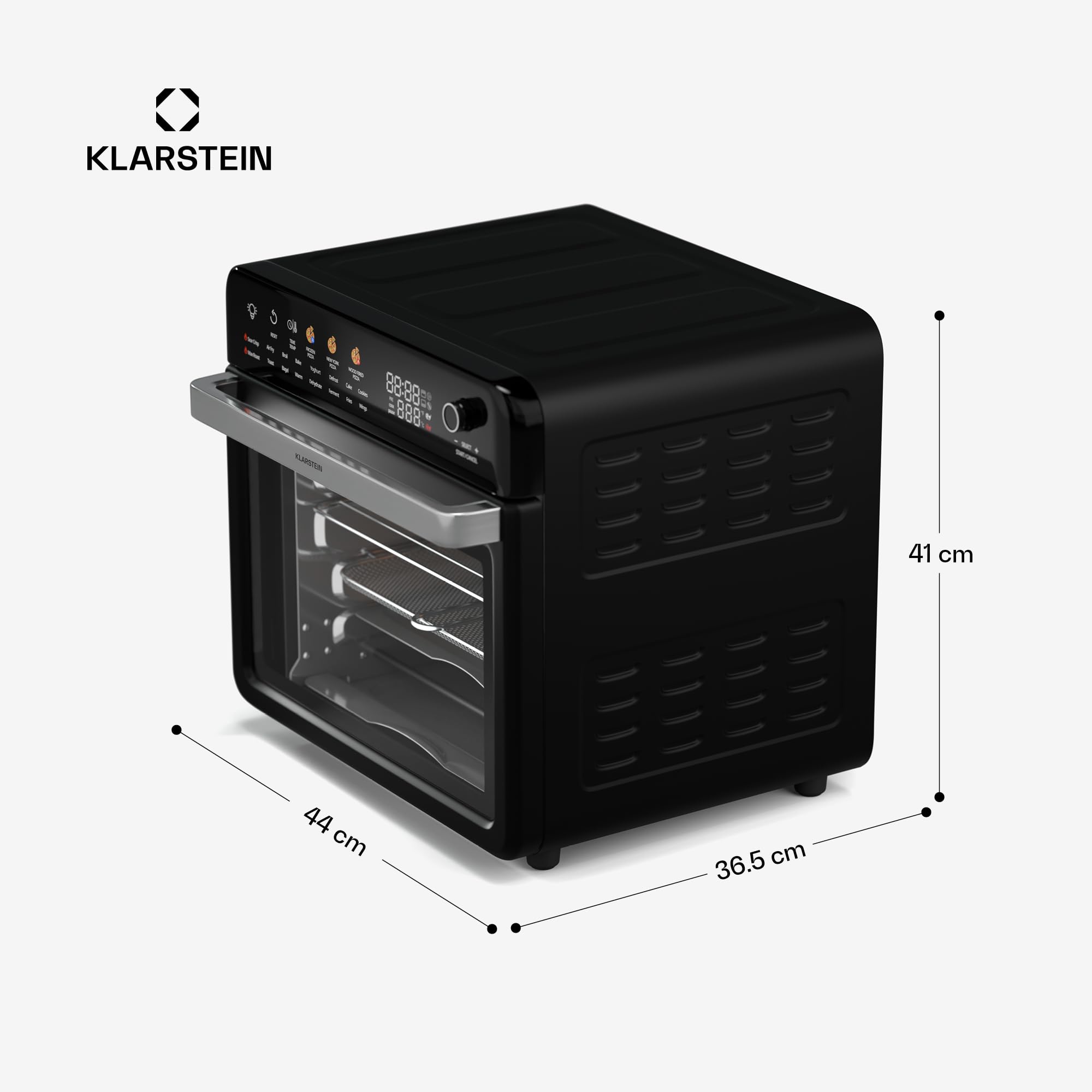 Klarstein AirGlaze - Friggitrice Ad Aria, 34L, Fornetto, 2,000W, 19 Programmi, Display Digitale, Funzione Girarrosto, Accessori Rimovibili, Sportello A Doppio Vetro, Nero