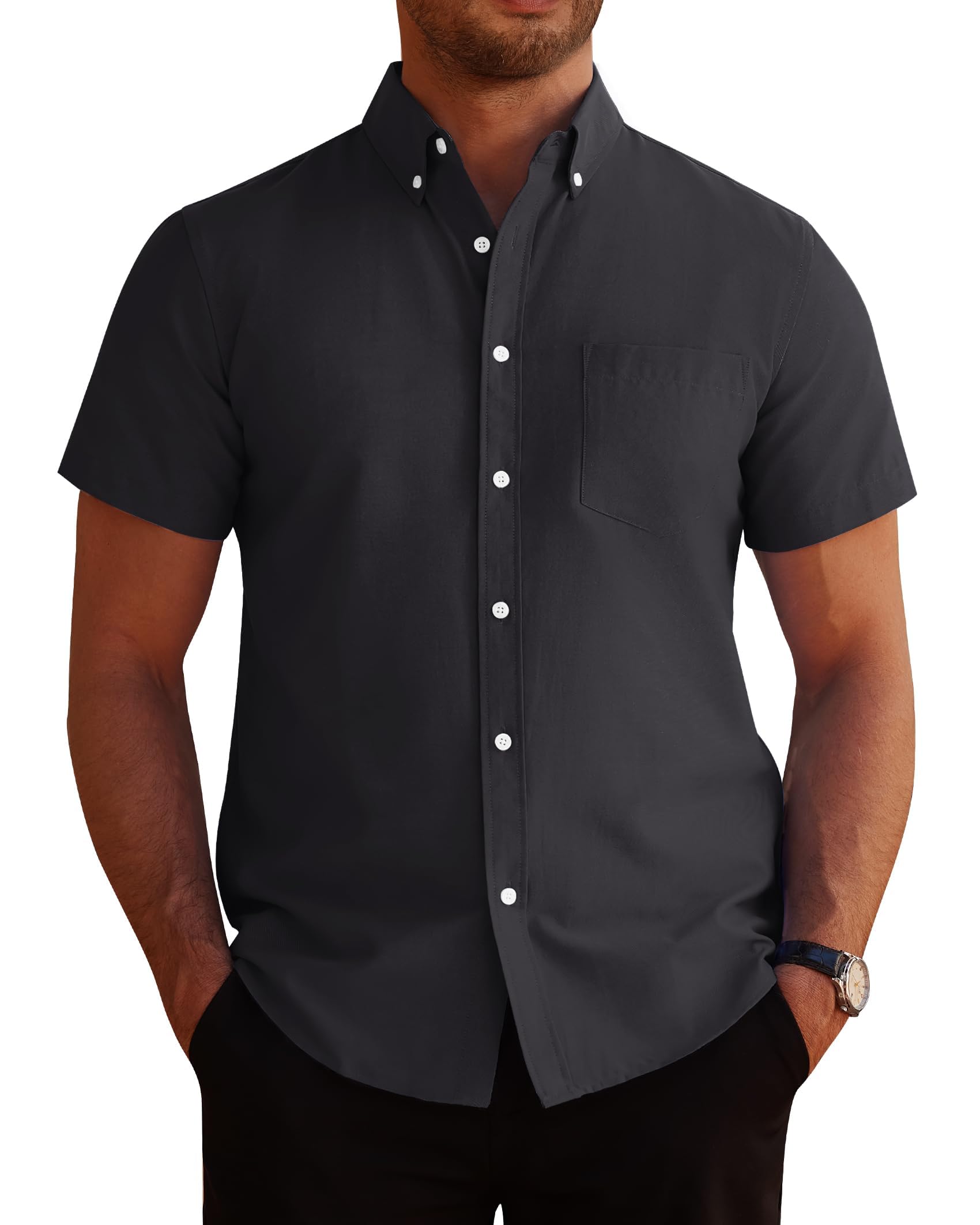 J.VER Hemd Herren Kurzarm Sommerhemd Freizeit Business Oxford Regular Fit Kurzarmhemd Baumwollhemd Button Down Shirt Mit Tasche
