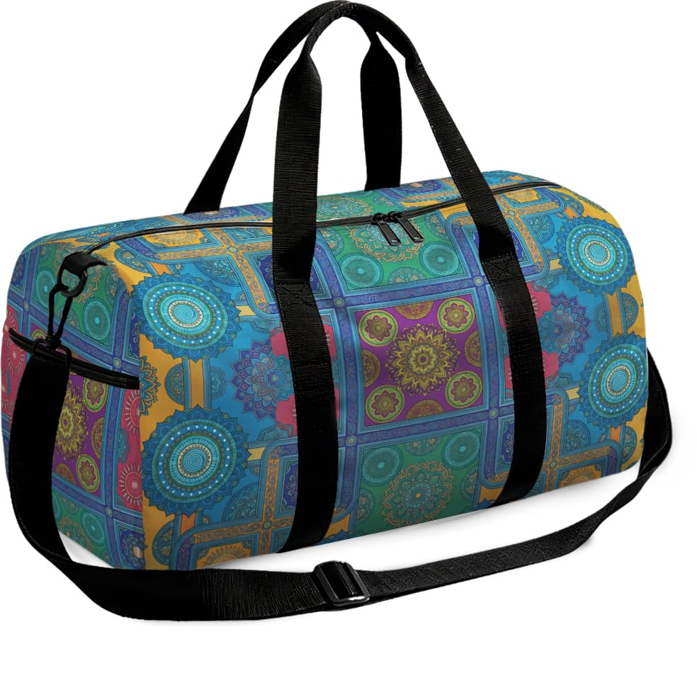 Sac de sport en nylon à motif géométrique avec poche étanche grand format