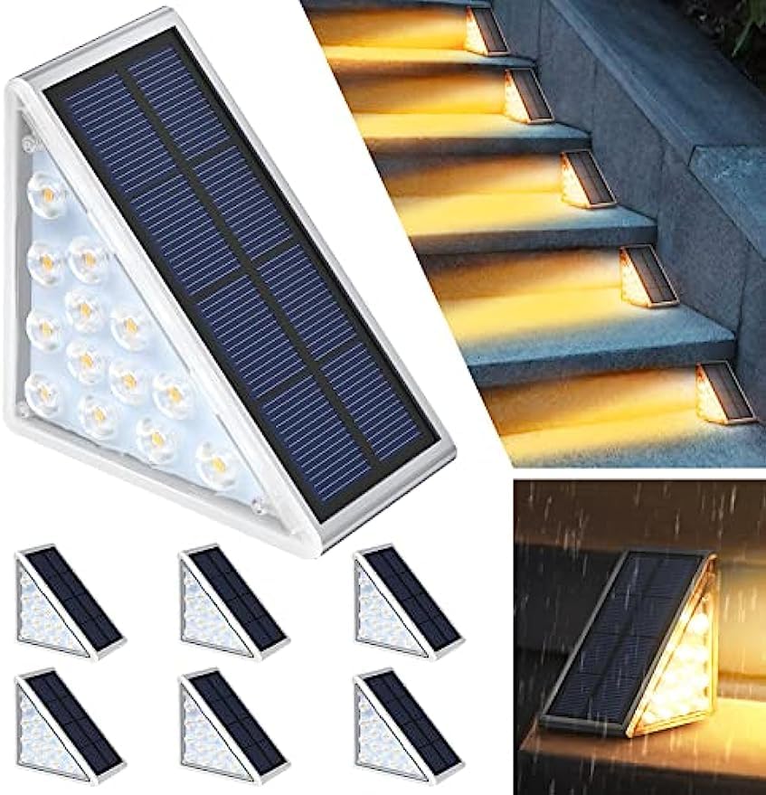 LED Solar Step Lights Waterproof Outdoor Stair Lights, Solar Deck Lights Outdoor Decor IP67 Solar Decoration Lights for Yard, Patio, Garden, Walkways, Front Door, Pathway, Driveway, Porch 6 Pack