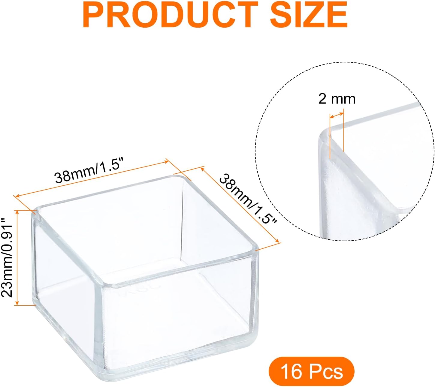Pack of 16 Silicone Chair Leg Protectors 1.5 x 1.5 Inch Non-Slip Chair Leg Caps, Square Furniture Protectors for Robustness Wood Floors, Reduce Noise and Scratches, Transparent