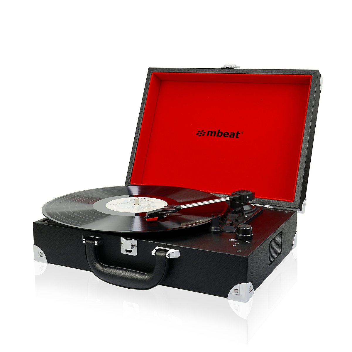 mbeat Tourne-Disque USB Style Mallette rétro en Vinyle MP3, Haut-parleurs stéréo intégrés, Couleur Noire