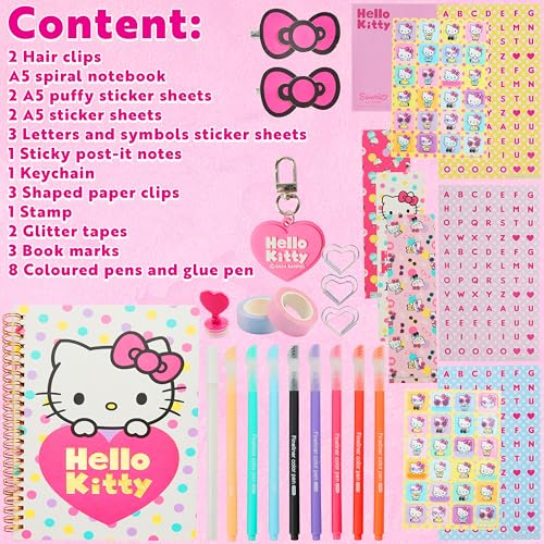 Hello Kitty Sanrio DIY Journal Kit for Girls Tweens, A5 Spiral Notebook with Stickers, Stationery Set, Cute Art & Crafts Supplies, Diary Set, Kawaii Anime Gifts for Girls (Pink Hello Kitty) by Hello Kitty - Image 6