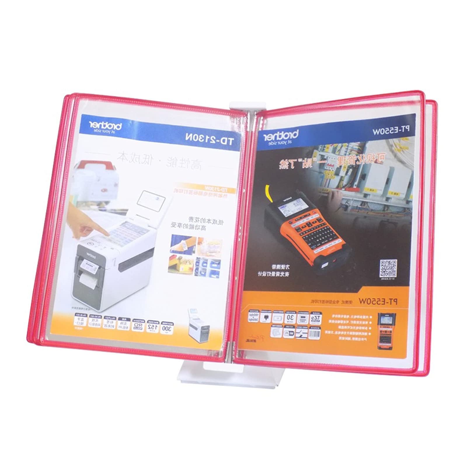 OLSKFUH File Organizer For Desk - Desktop Reference Organizer, 5 Panels And Tabs, Display Panel Desk Unit, Storing And Displaying A4 Documents, Pvc And Metal Desktop Document Org,Red