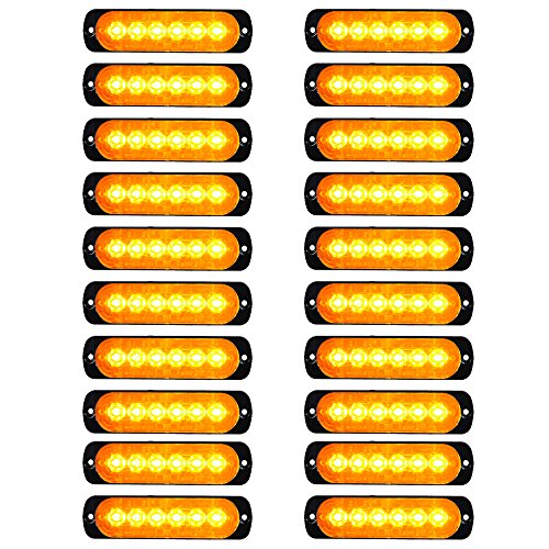 20pcs Amber 18W 6-LED Warning Emergency 16-Flashing-Mode Strobe Light Bar Surface Mount 12V-24V Car Truck Trailer Van