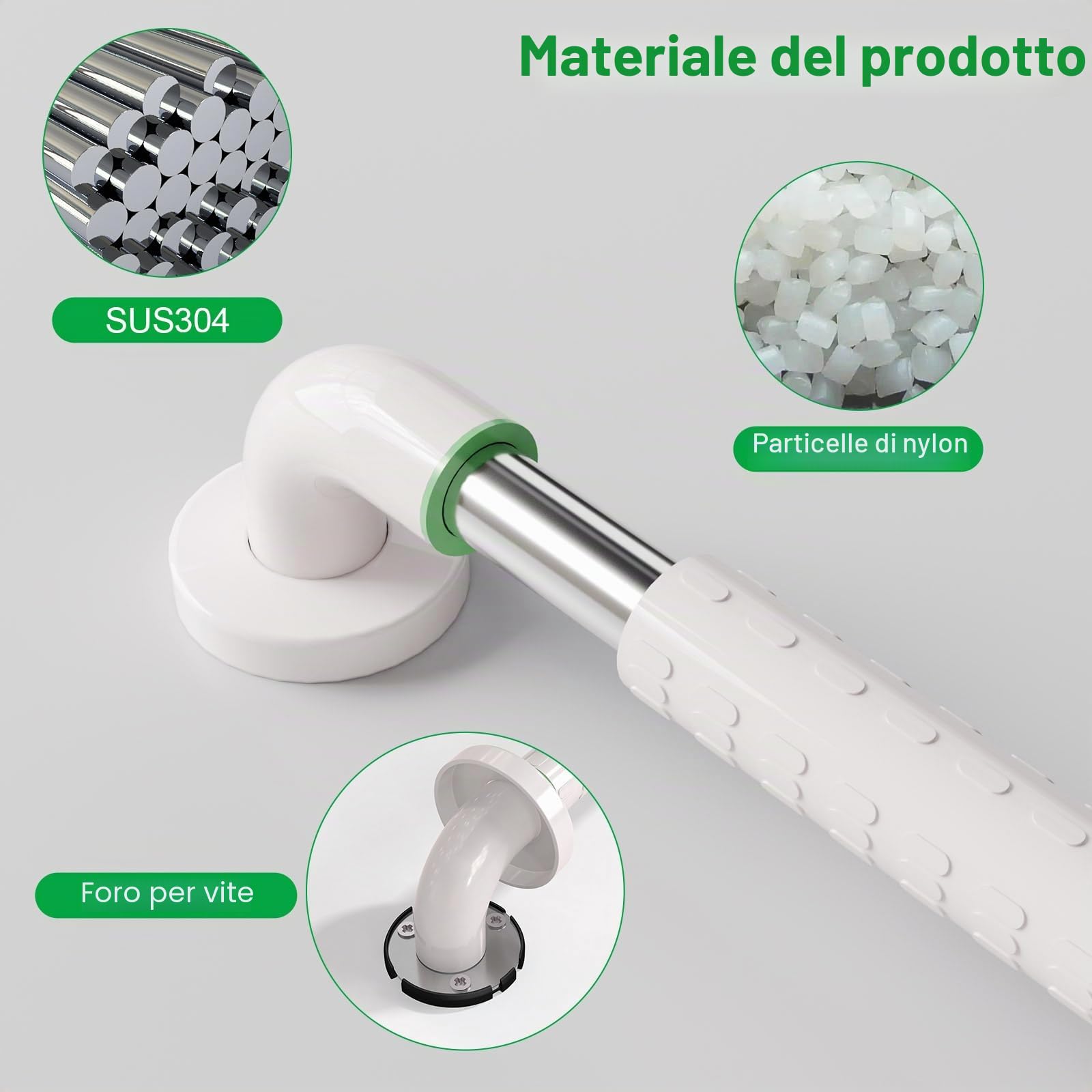 KULACO Maniglie per anziani, in acciaio inox, per vasca da bagno, antiscivolo, 30 x 45 cm, impugnatura di sicurezza a L, maniglia di sicurezza antiscivolo con fluorescenza