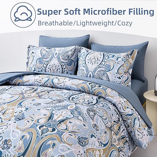 50% Off Drucon Blue Paisley Comforter Set Queen, 7-Piece Bedding