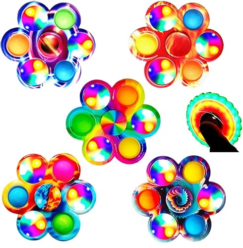 KINGJOY Fidget Spinners Pop It Fidget Toys con luces LED, paquete de 5 piezas, terapia de relajación para niños y adultos, alivio del estrés y