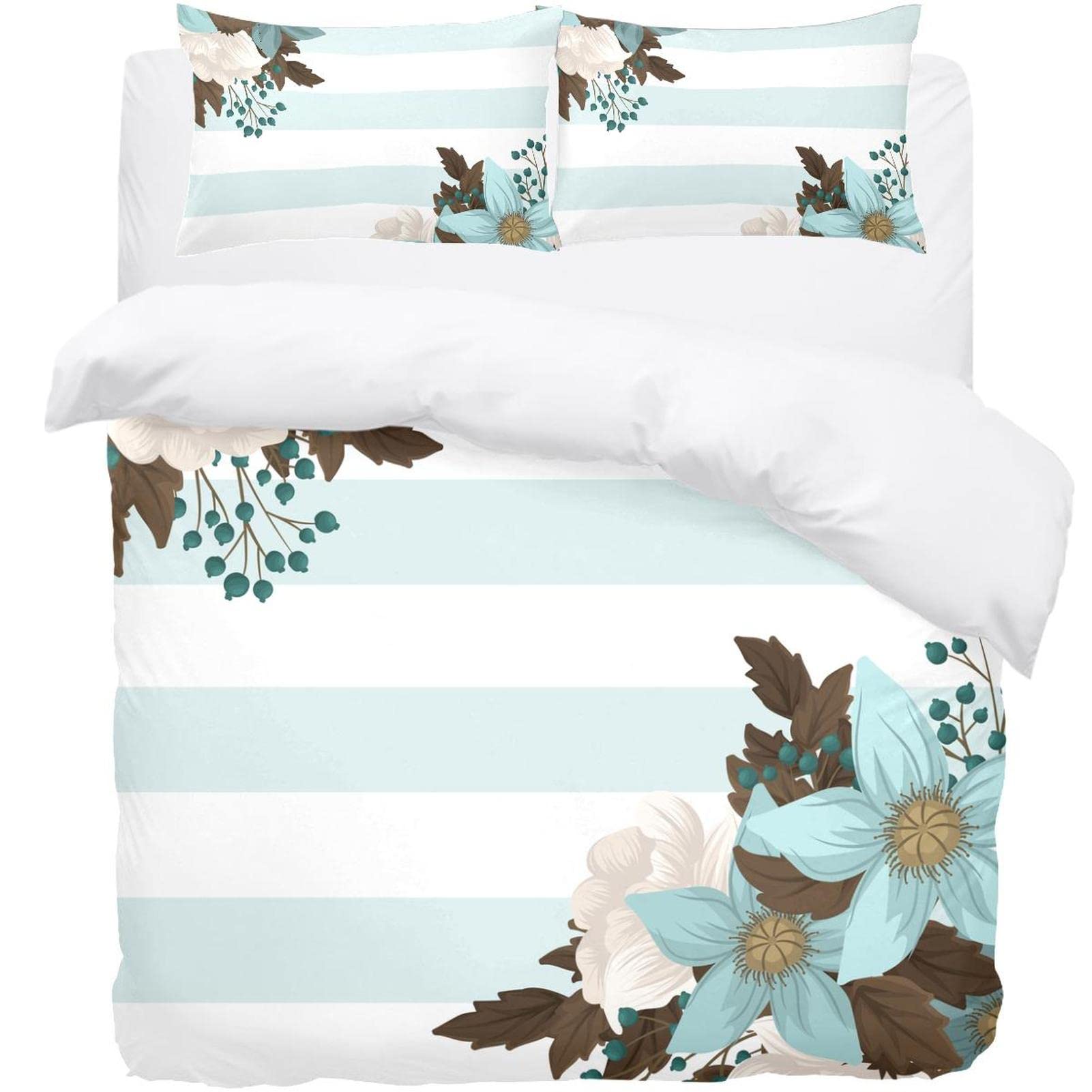 Parure de lit motif floral vert menthe avec housse de couette et taie d'oreiller