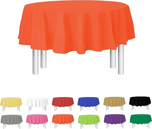 Party Dimensions Mantel de plástico naranja para mesas redondas de 84 pulgadas (paquete de 12) manteles de plástico de alta calidad para fiestas,