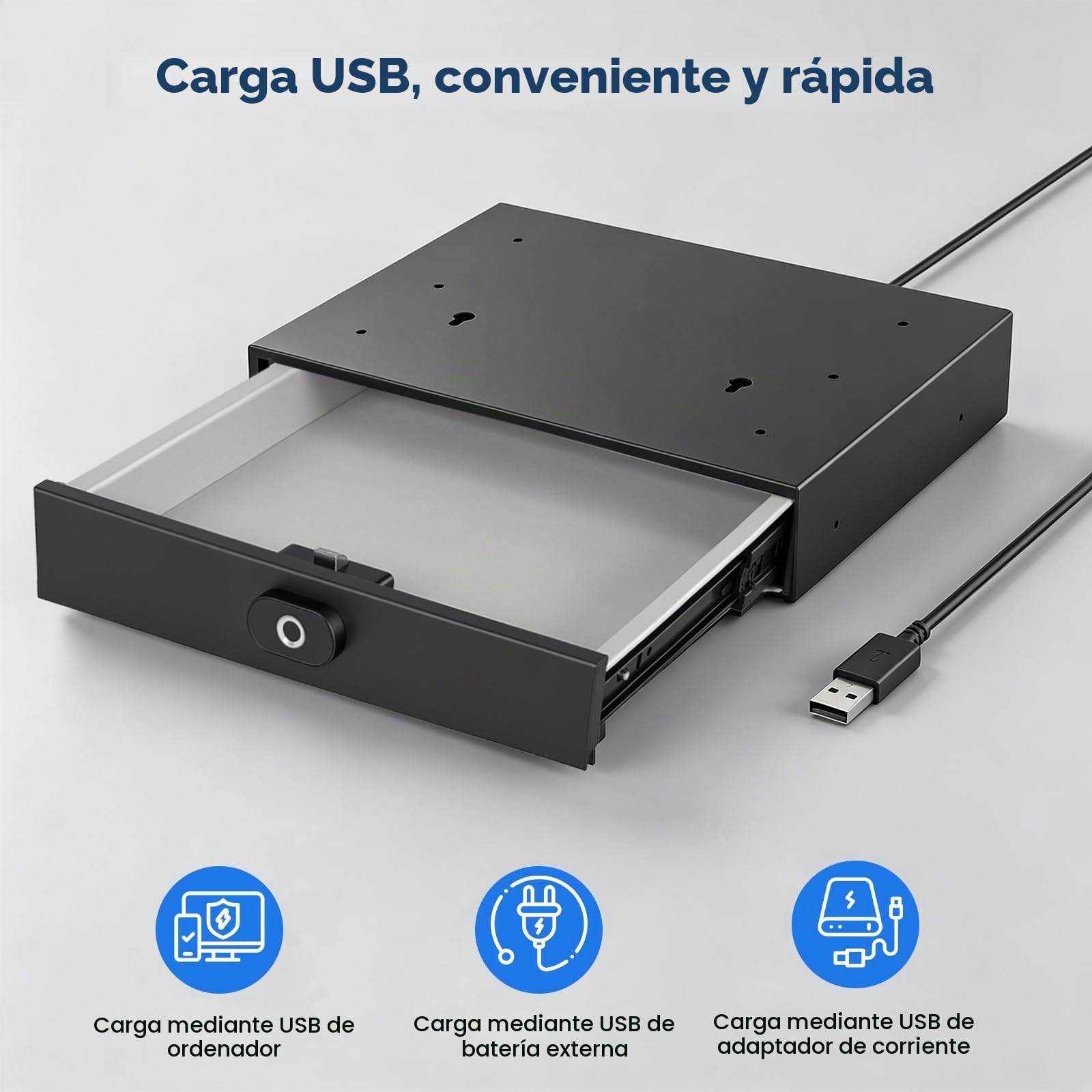 Caja Fuerte Camufladas con Huella Dactilar y Cajón Oculto USB-C | Caja Huella Dactilar de 35 × 28 × 7 cm, Cierre Automático y Guías Silenciosas para Escritorio, Armario, Oficina y Hotel