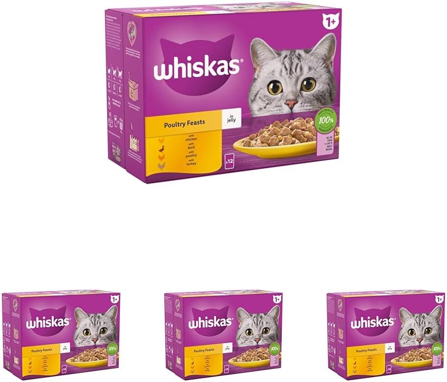 1+ Cat Pouches Poultry Feasts in Jelly 12 x 85 g (Pack of 4)