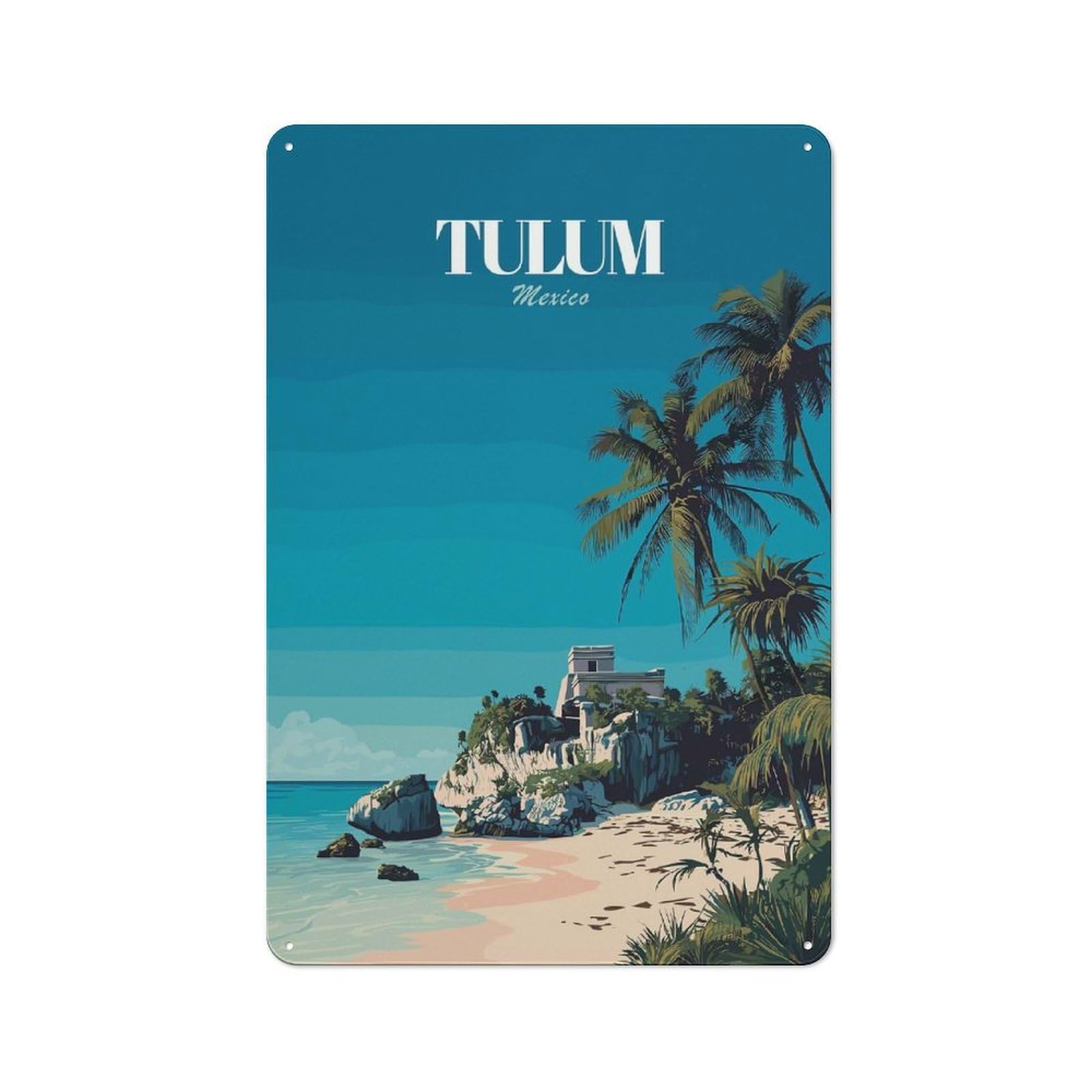 Junmoney Style-2 Workshop Style Tulum Mexico Travel (2) Decorative Metal Plaque 30X20cm, Shed Wall Plaque For Tool Room, Garage, Studio Or Home Bar