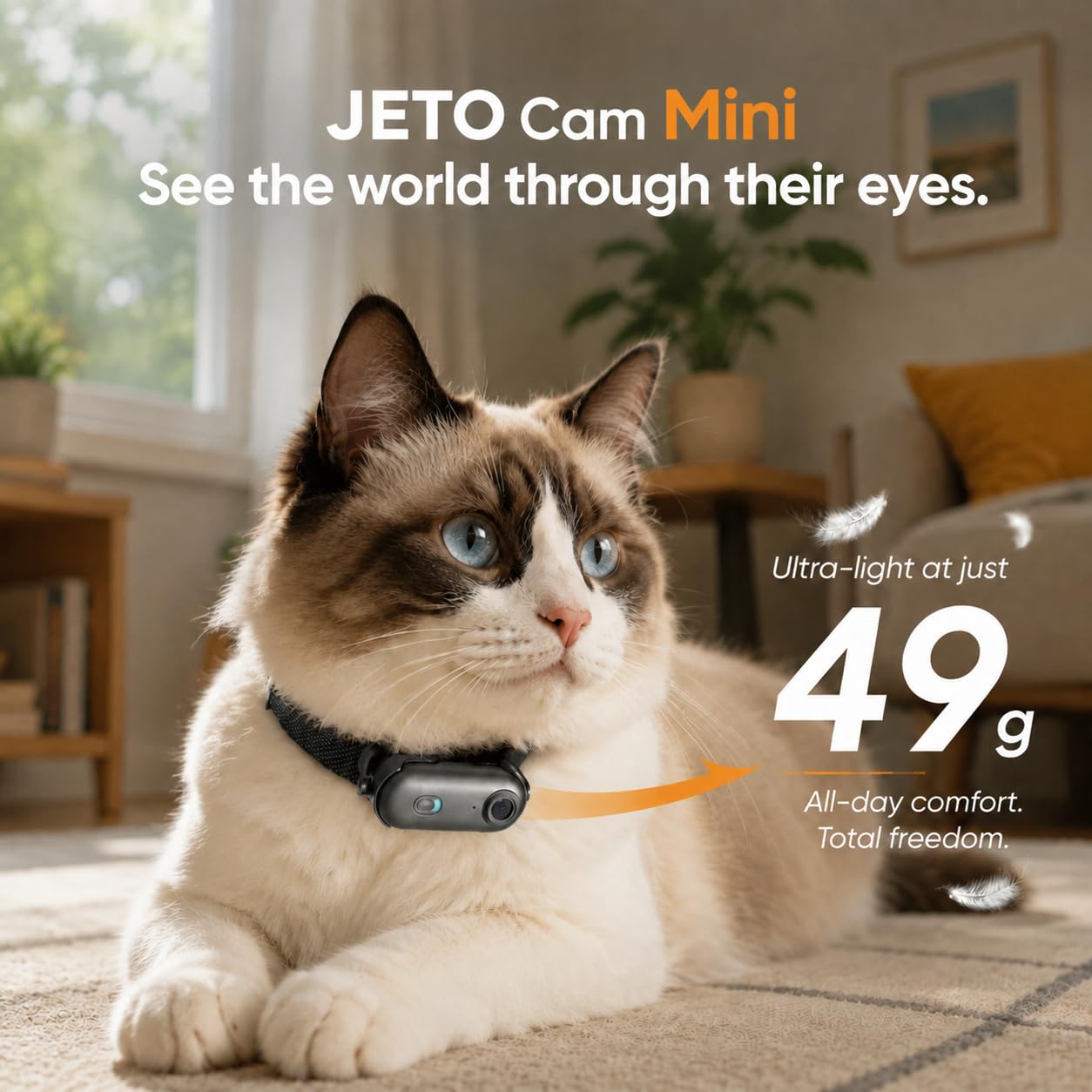JETO Cat Collar Camera, 1080P Pet POV Cam with App, 32GB, Gray