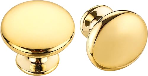 Miniatura 4 de Fácil instalación con tornillos ajustables paquete de 15 pomos dorados brillantes de 1.17 pulgadas para armarios de cocina, tocadores de baño,
