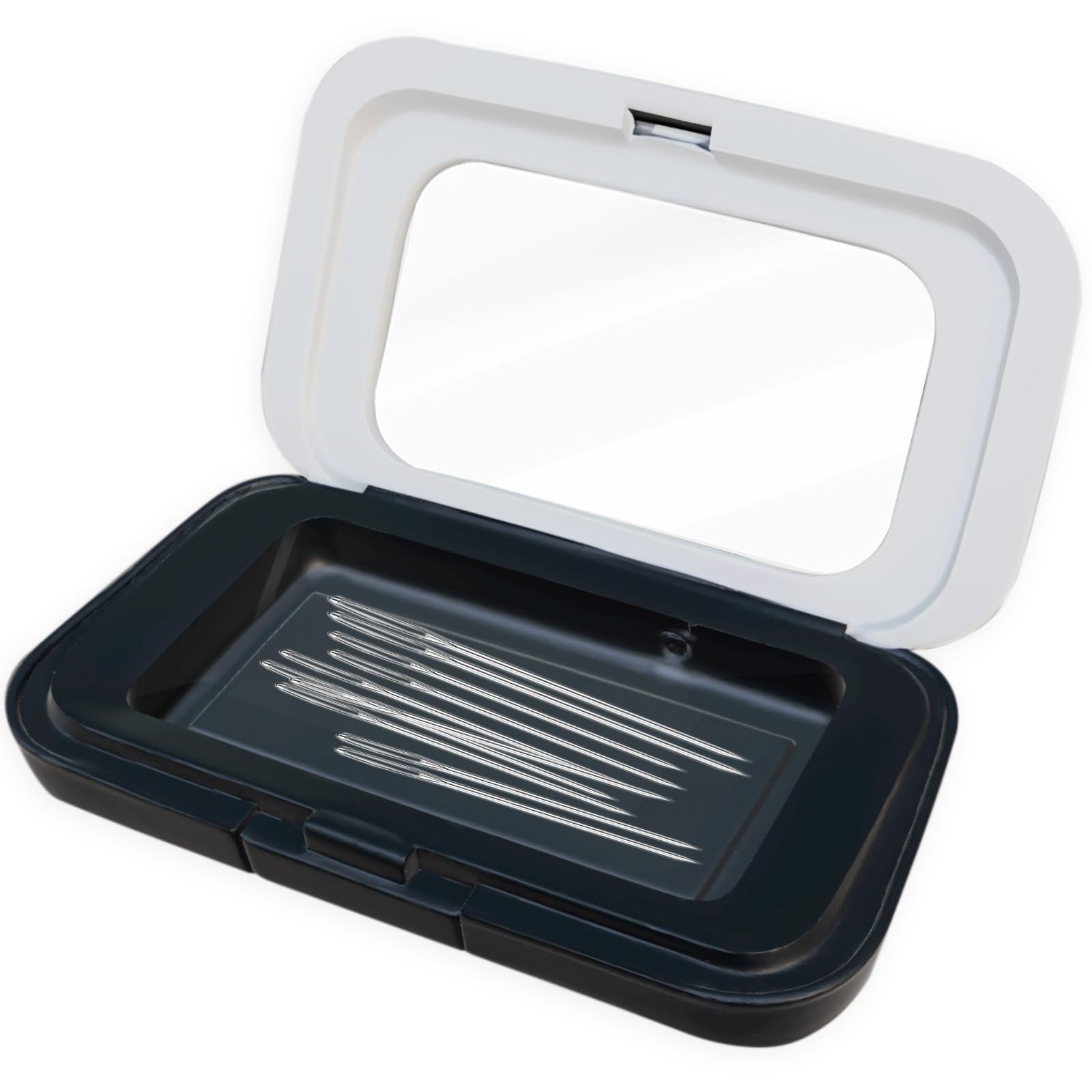 FJW Magnetic Needle Holder Case with Clear Acrylic Lid - Strong Sewing Pin Storage Case - Secure & Visible Needle Keeper for Sewing, Quilting, Crafts