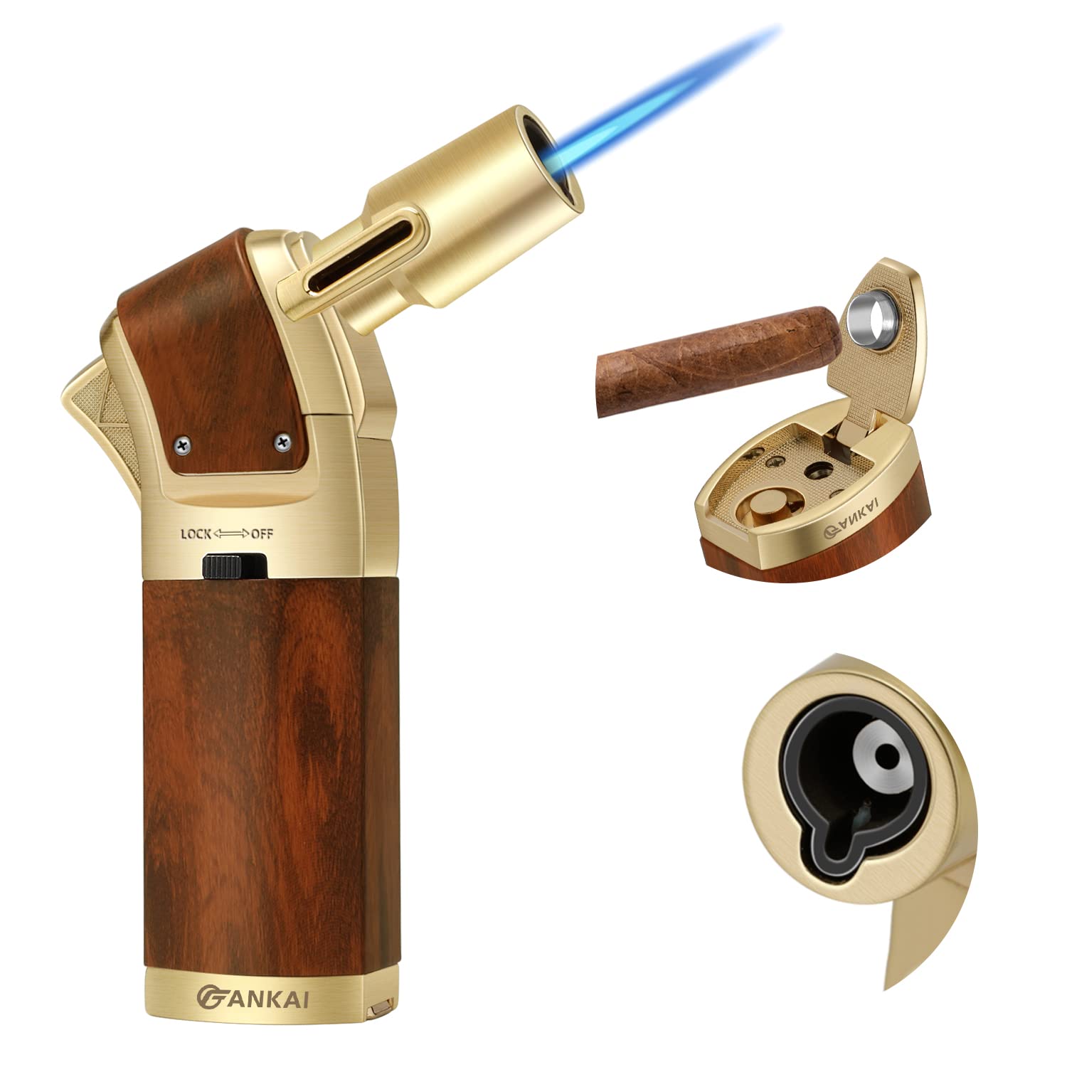 Torch Lighter,Cigar Lighter with Cigar Punch Set,Lighters for Smoking,Cooking Torch with Safe Lock,Refillable Kitchen Torch Lighter for Cooking,BBQ,Crème Brulee,Baking,Welding,Resin