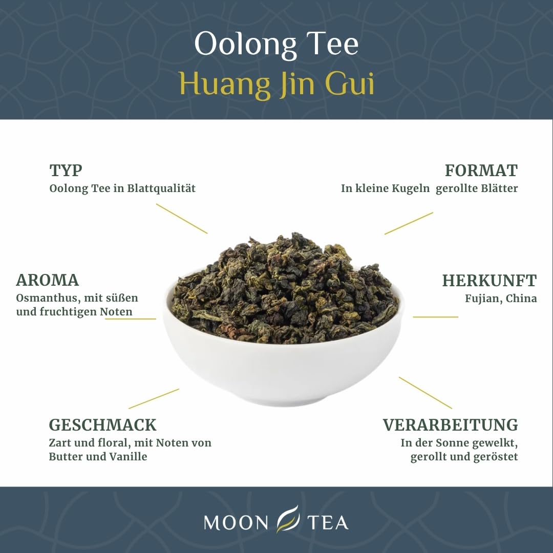 MoonTea | Oolong Huang Jin Gui Tee 100 g - Feiner Chinesischer Tee mit Frischen und Milden Blättern - Wohlfühlaufguss
