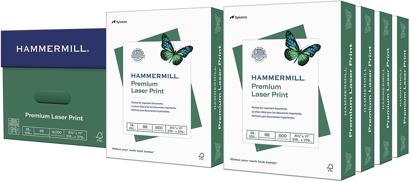 Hammermill Printer Paper, Premium Laser Print 28 lb, 8.5 x 11-8 Ream (4,000 Sheets) - 98 Bright, Made in the USA, 125534C