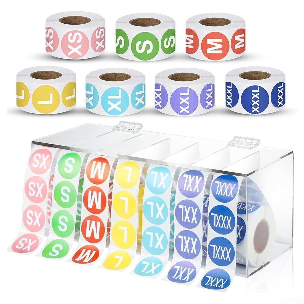 Acryl-Aufkleberrollen-Spender-Set, verstellbarer Etikettenspender, für 3500 Etiketten für T-Shirts Größe Etiketten, mit staubdichter Abdeckung, für Büro, Schule, Zuhause