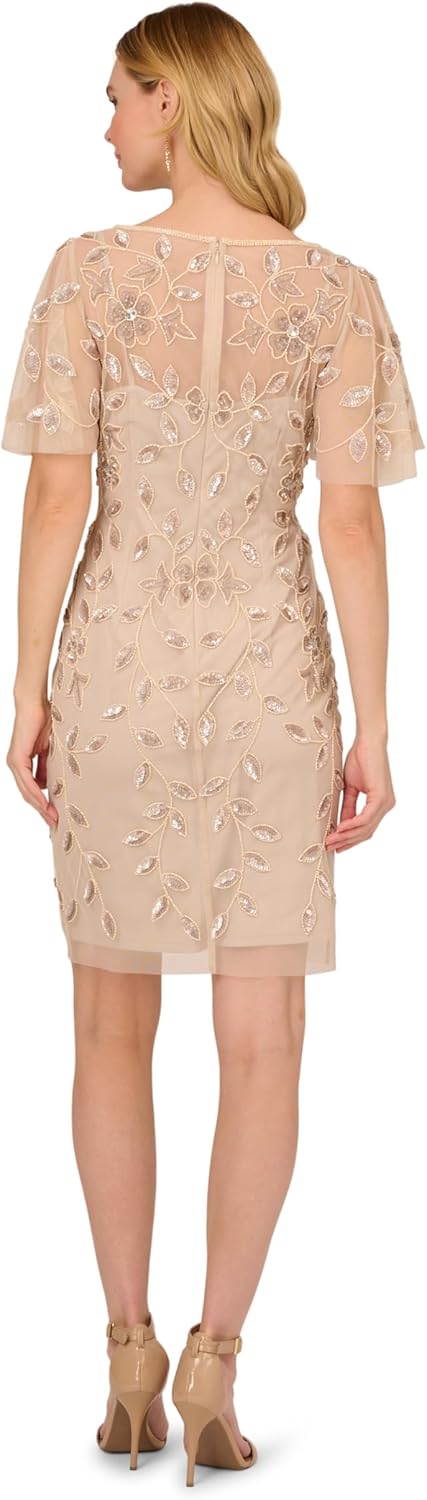 Adrianna Papell Womens Beaded Cocktail Special Occasion Dress, Latte, 6 US - Image 2