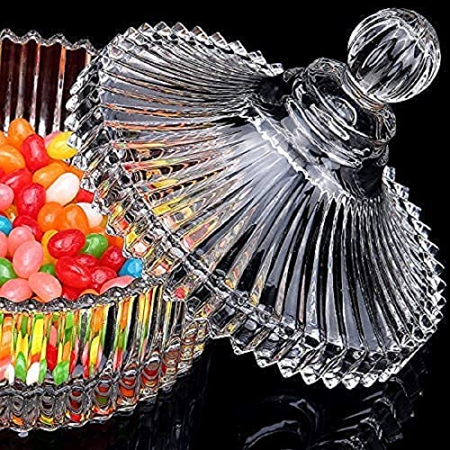 Image of BRUSHFINCH Candy Dry Fruit Bowl for Dessert Style Crystal Glass Sugar Candy Mukhwas Jar with Lid, Modern Designer Multi-Purpose Bowl, Round Kitchen Storage Pickle Containers,(1) Clear.
