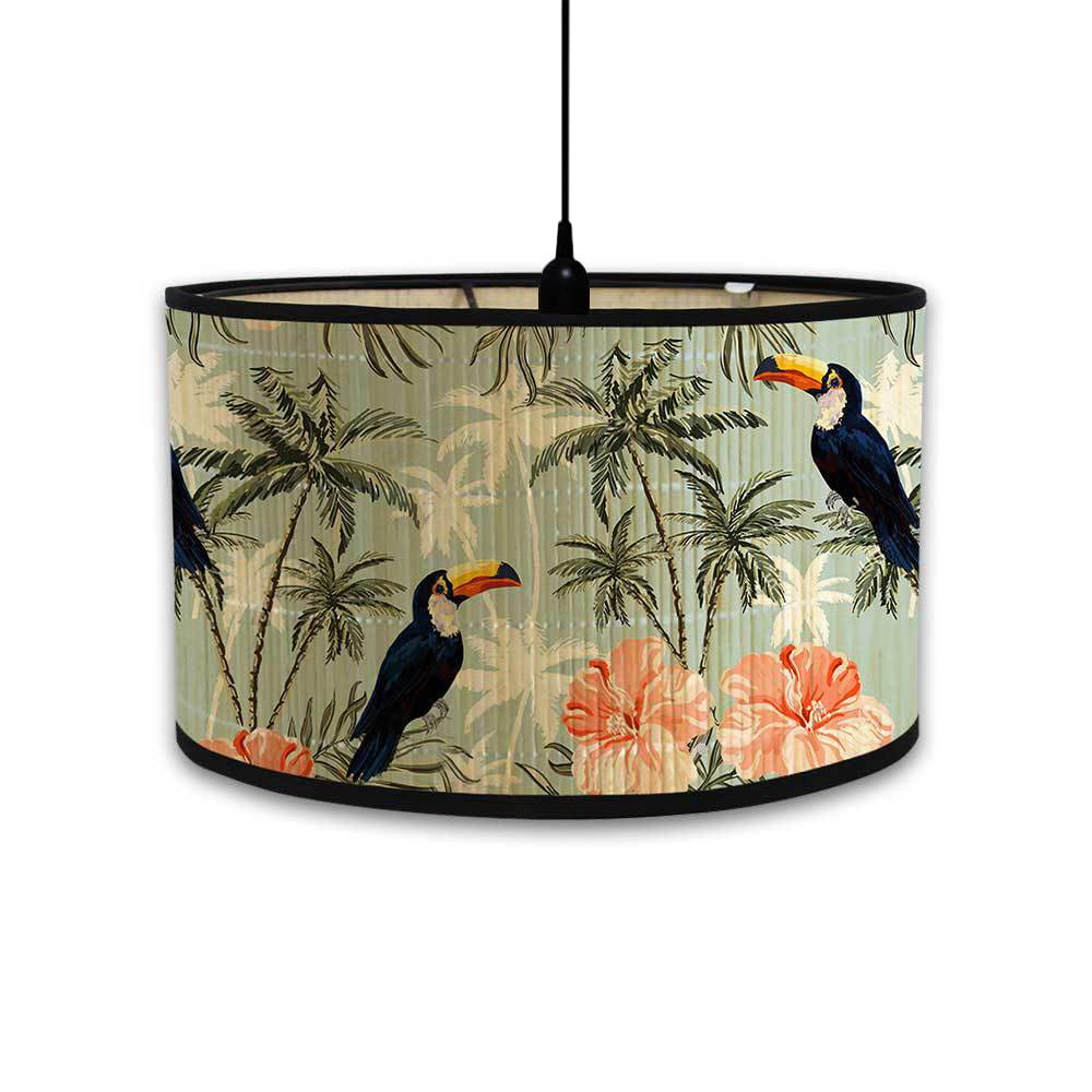 FANSU Round Drum Light Shade for Table Lamp, Modern Pattern Pendant Lampshades Easy Fit for Living Rooms, Bedroom, Hallways, Reading Room (Hibiscus,30x20cm)