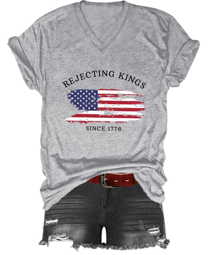 Rejecting Kings Since 1776 T-Shirt, No Kings in America Shirt, Classic Graphic Print Women Men V-Neck Tshirt
