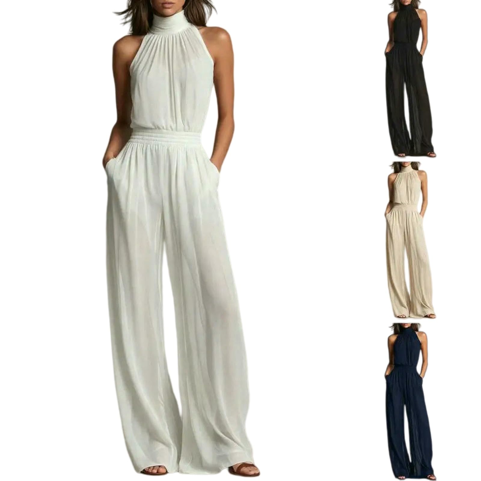 Salopette Donna Estiva,Tuta Da Donna Casual Senza Schienale Con Gamba Larga Ed Elegante, Pantaloni Con Spalline, Pantaloni Larghi