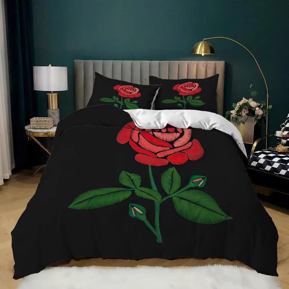Parure de lit 3 pièces avec housse de couette romantique motif roses