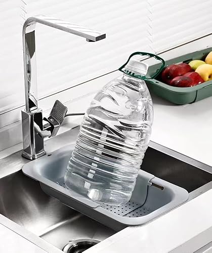 Colander Drain Basket,Vegoran Over The Sink Colander Strainer Basket,Collapsible Colander Fruits And Vegetables Drain Basket Adjustable Strainer Sink Washing Basket (Dark Green) #TOP4