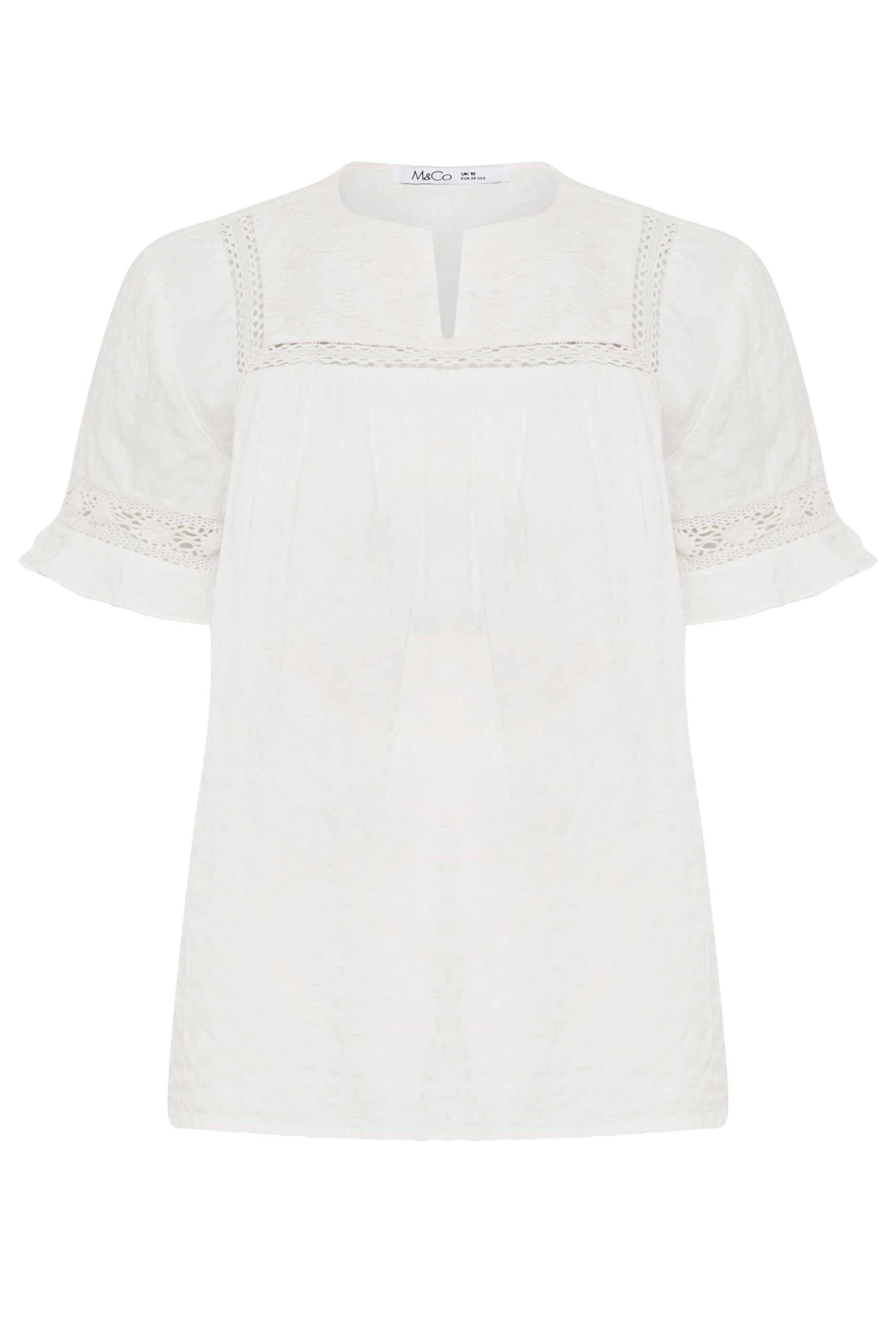 M&Co Women's White Embroidered Cotton Ruffle Top In Size 10