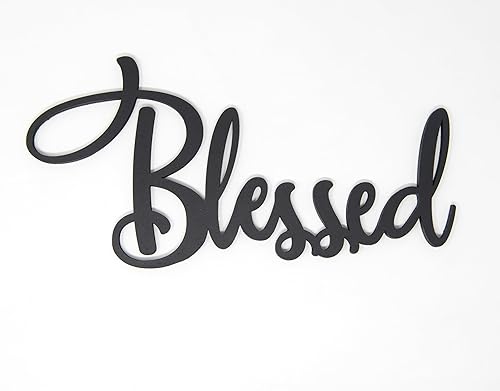 Letrero de madera negro con texto en inglés "Blessed" para decoración del hogar