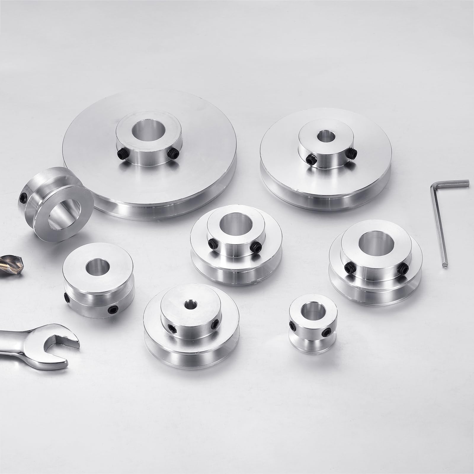 sourcing map 1 poulie à rainure unique, alésage fixe de 7 mm, diamètre extérieur de 50 mm, poulie à courroie mécanique en alliage d'aluminium avec clé hexagonale pour courroie ronde en polyuréthane de