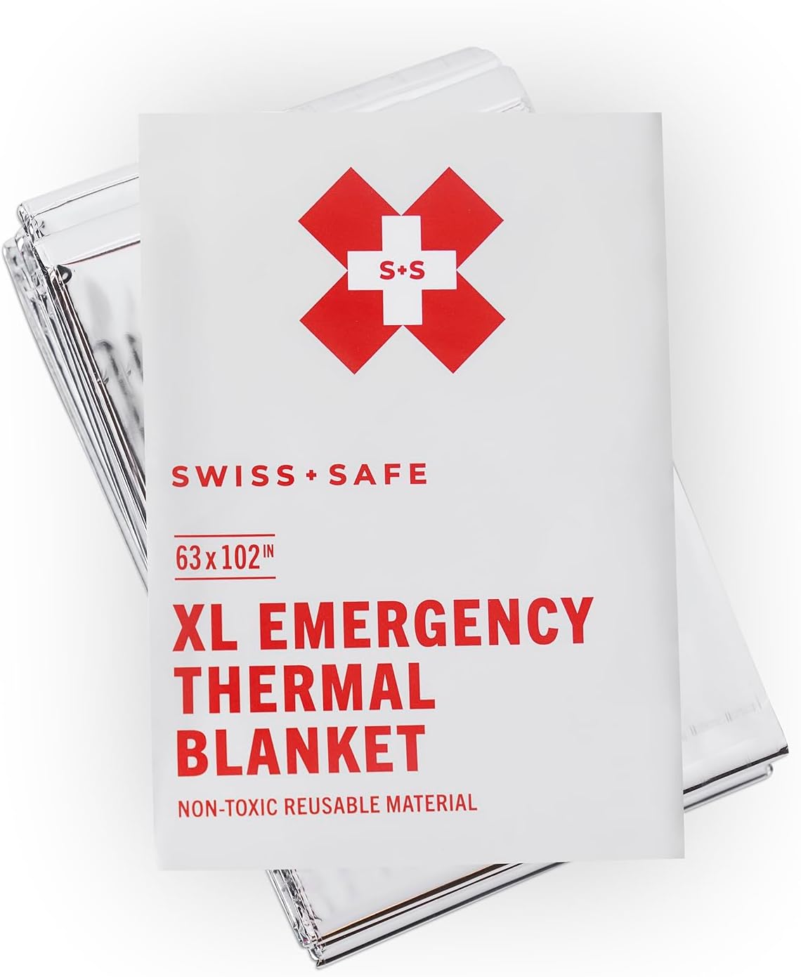 Swiss Safe XL Emergency Mylar Thermal Blankets + Bonus Space Blanket - Compact