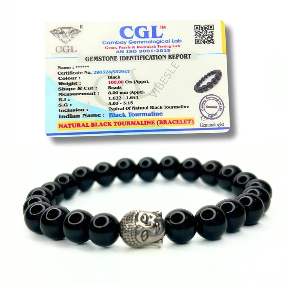 Genuine Black Tourmaline Beads Bracelet With Budha Face Charm - Certified Crystal With Lab Test Certificate Report Natural Stone for Protection, Grounding, and Energy Balance (B0D7MV2QQP) Amazon Price History, Amazon Price Tracker