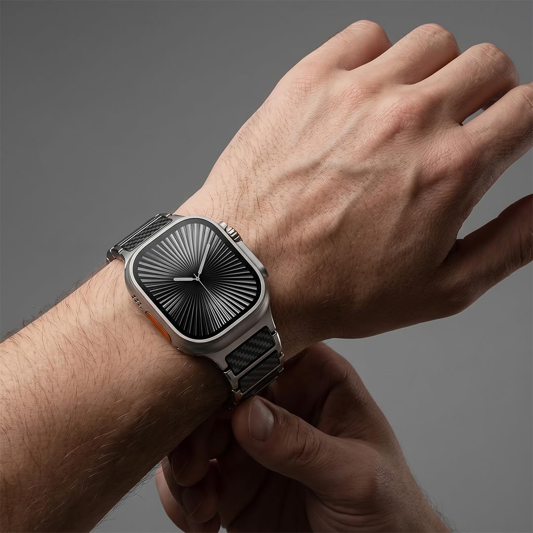 Magnetisches Titanband, kompatibel mit Apple Watch Ultra 3, 2, 1, Serie 11, 10, 9, 8, 7 SE, Premium-Armband aus zwei Materialien, für Herren Business und Sport, kompatibel mit Modellen mit 44 mm, 45