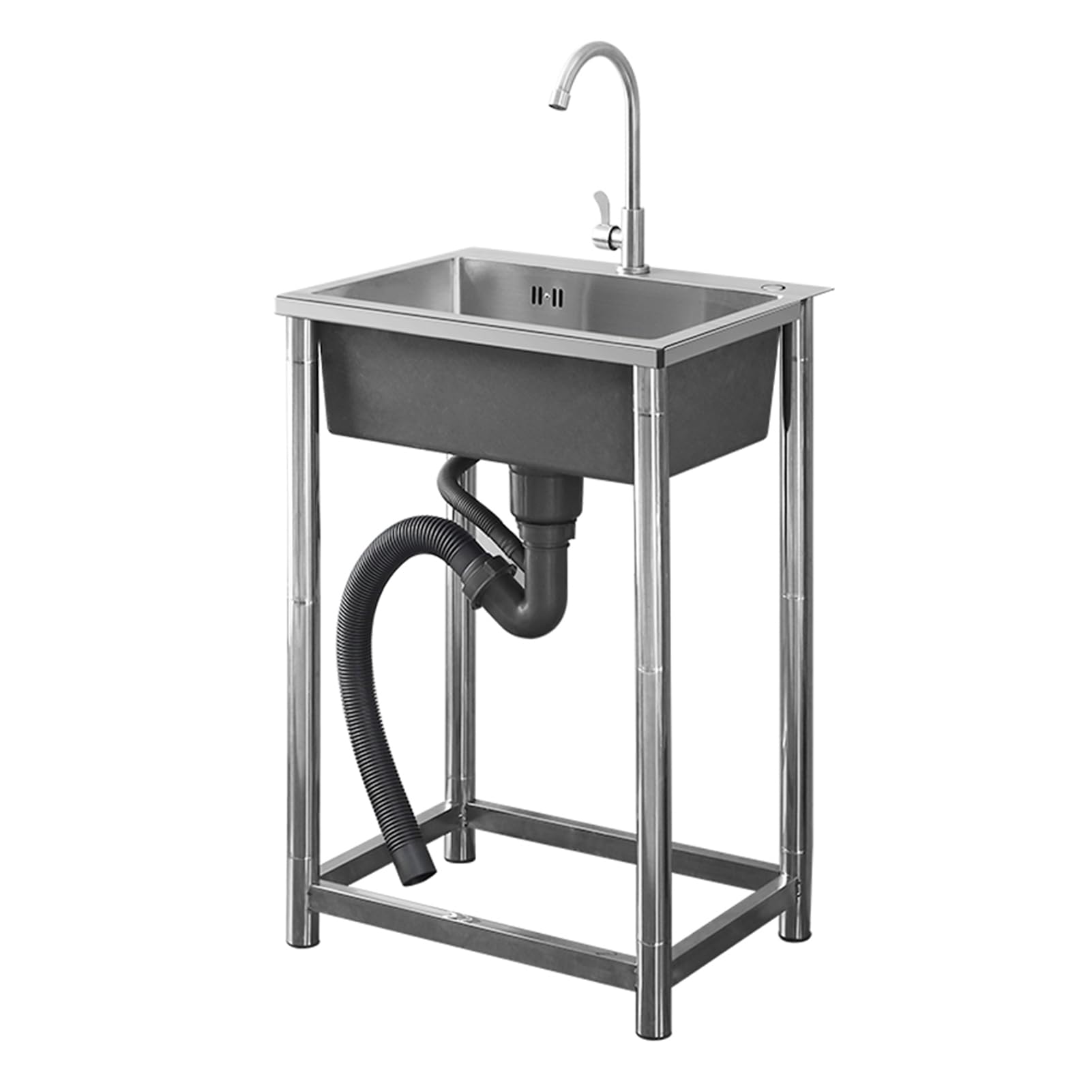 ZQFHSX Stainless Steel Sink Freestanding 1 Basin Commercial with Faucet Kitchen Restaurant Single Bowl for Outdoor, Indoor (65 * 45 75cm)