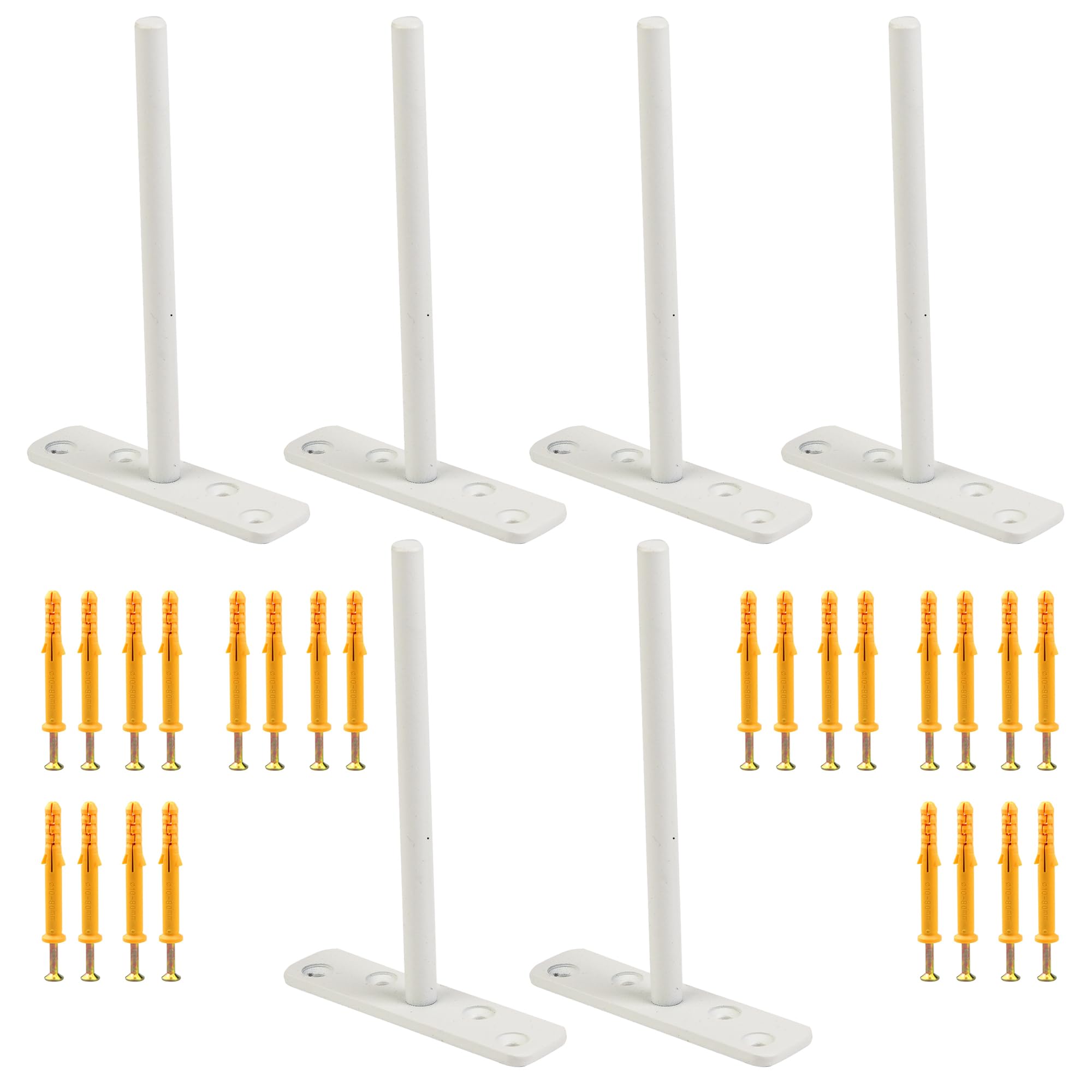 Highdecora Floating Shelf T Brackets Blind Wall Mounted 6Pcs, Solid Steel Hidden Brackets for Concealed Wood Shelves with Screws & Plugs for Drywall & Concrete Wall (White, 150mm)