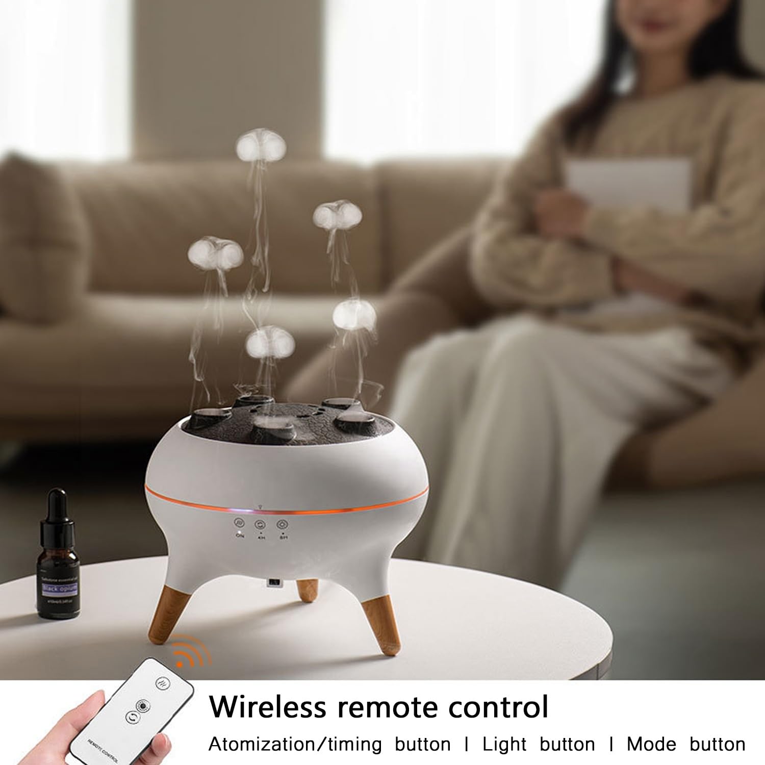 AEDNX Dynamiczny nawilżacz powietrza 3 w 1, dyfuzor meduzy, dyfuzor meduzy, nawilżacz aromaterapeutyczny, nawilżacz powietrza 28 dB Cool Mis z 7 diodami LED i 2 trybami, dyfuzor R/C do domu, biura