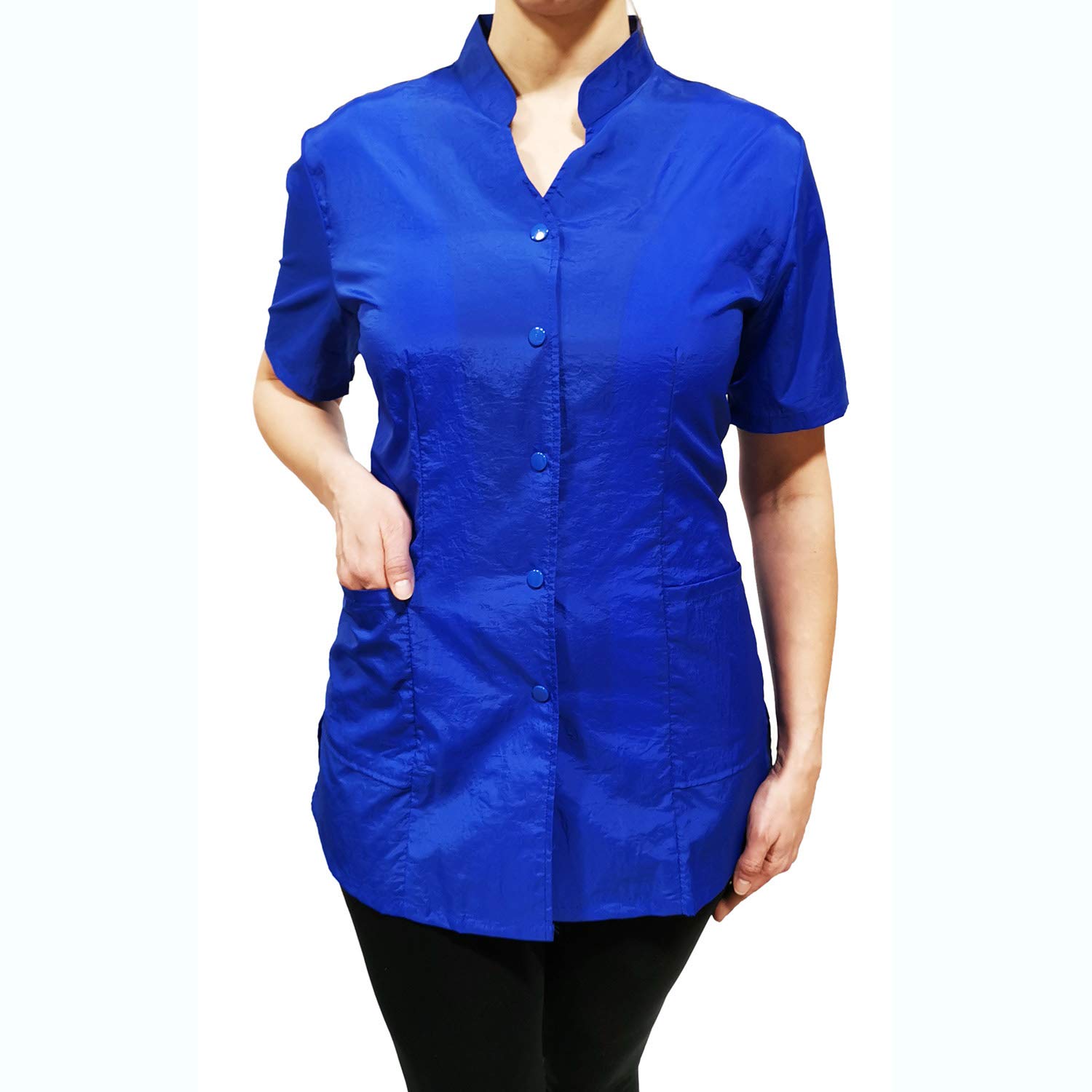 CHARLENE Anna Jacket Short-Sleeve Uniform with Personalized Name and Logo Embroidery Stylist Barber Groomer Nail Art Smocks