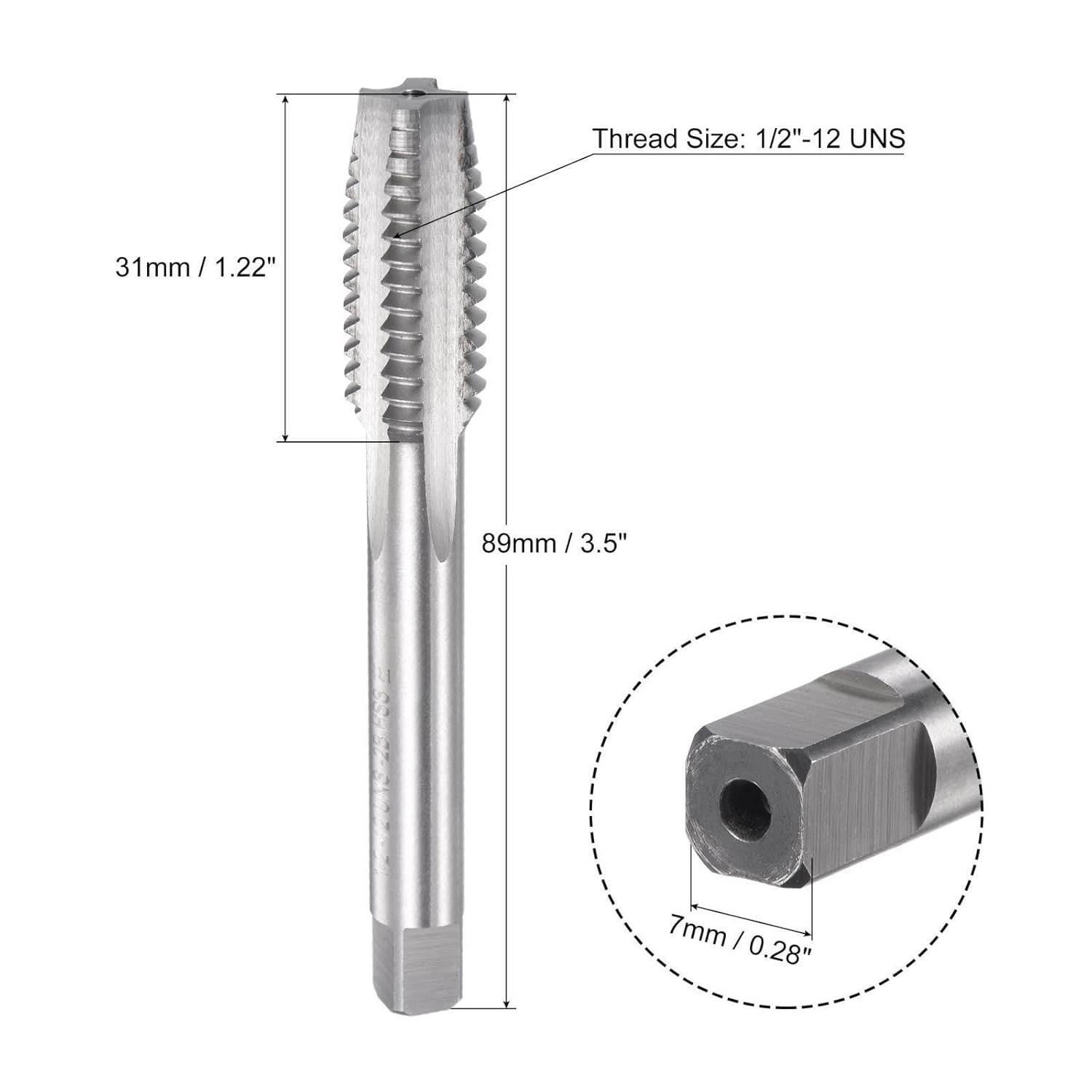 Toolparts and Accessories 1/2"-12 UNS Left Hand Machine High Speed Steel 4 Straight Flute Thread Tap (#CN#130824-01575)