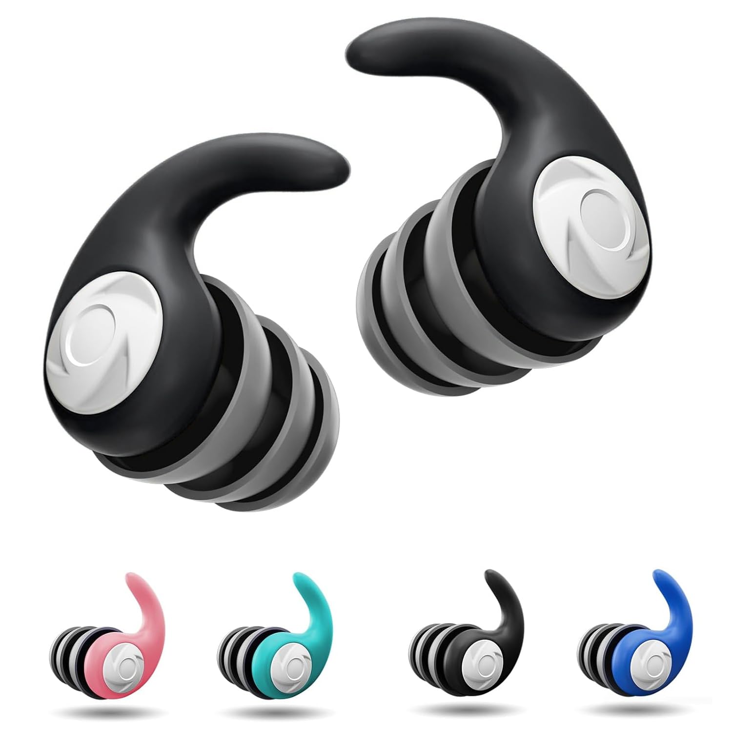 2 Pairs Waterproof Swimming Ear Plugs for Adults Reusable Soft Silicone Swim Earplugs Ear Protection Perfect for Pool, Surfing, Diving, Showering (Black, Large)