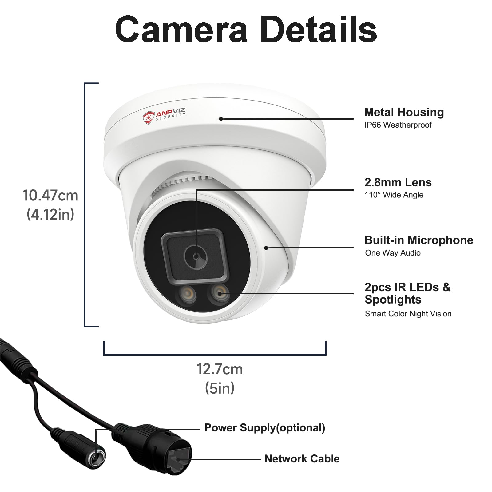 Anpviz Telecamera IP PoE da 12 MP per esterni, grandangolare a 110°, telecamera IP di sicurezza per sorveglianza domestica, visione notturna a colori intelligente, rilevamento uomo/veicolo, microfono