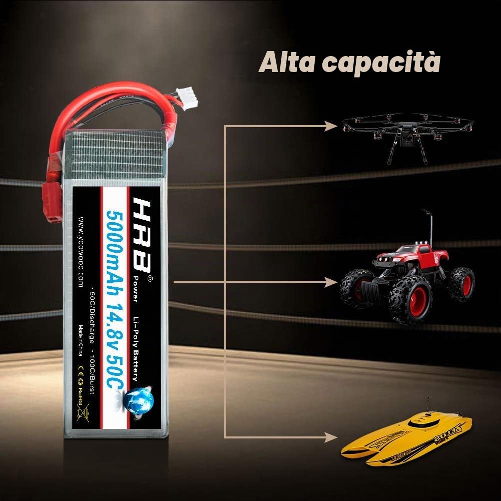 HRB 5000mAh 14.8v 50C 4S Batteria LiPo per Elicottero Aereo FPV quadcopter Drone Nero Ricambi RC Auto