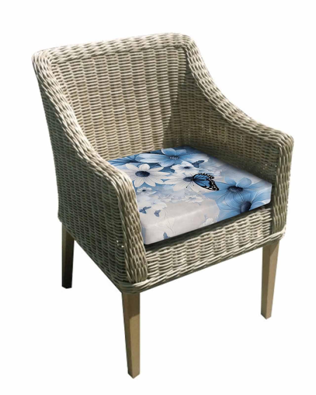 2 Pack Blue White Floral Waterproof Cushion Covers with Ties, Outdoor Patio Chaise Lounge Chair Seat Cushion Slip Covers Replacement(Only Cover) Elegant Rustic Butterfly Botanical 22