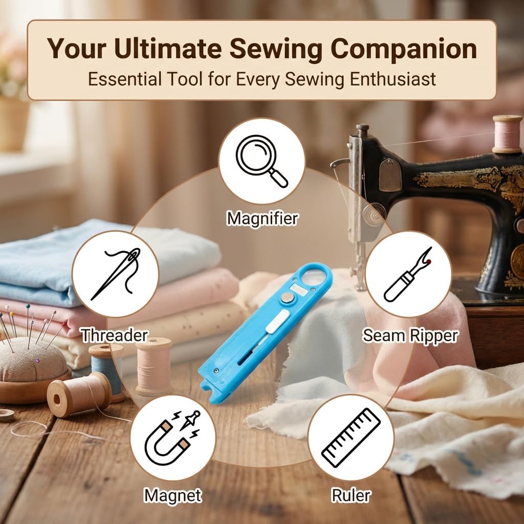 Odetina 4-in-1 Sewing Needle Threader Tool, Built-in Measuring Scale