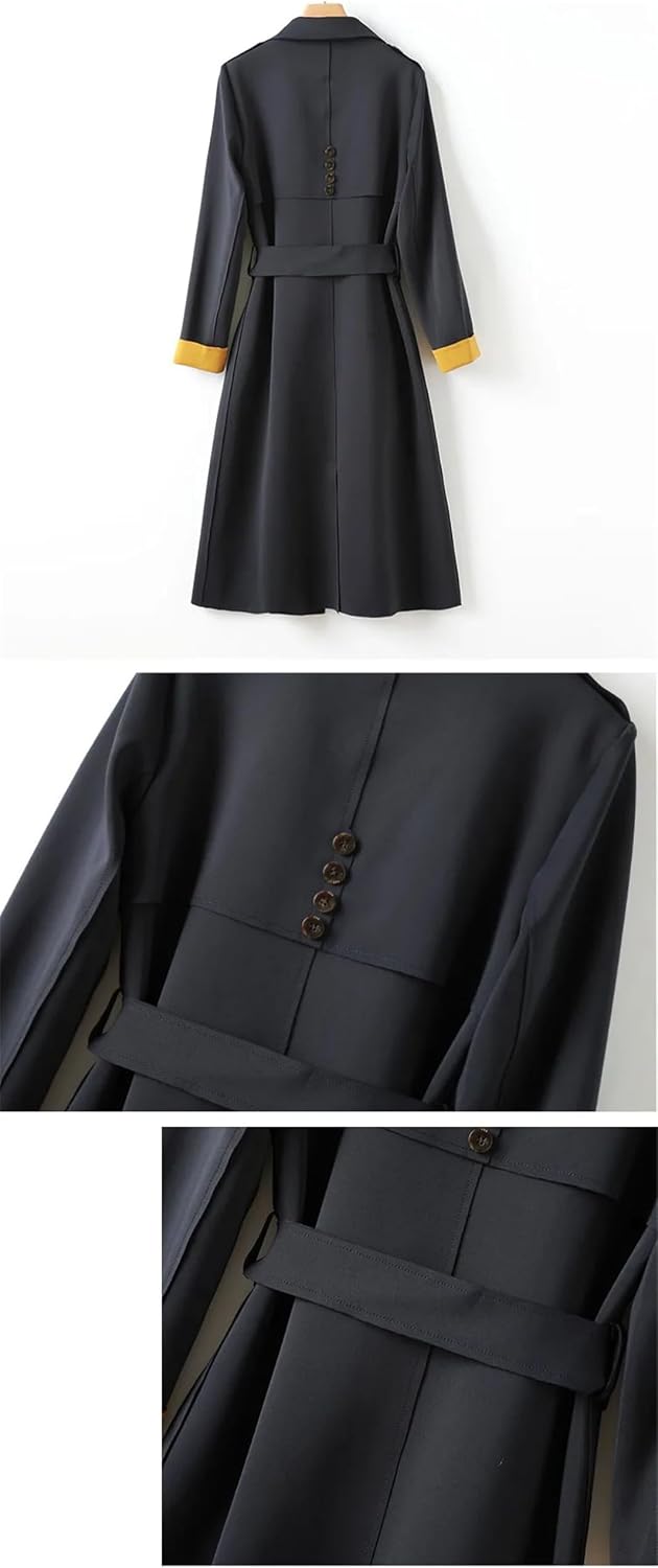Women's Belted Windbreaker Lapel Long Collision Outerwears Trench Coat For Coats Jackets Blouse